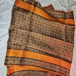 Vintage Style Satin Scarf Burnt Orange Geometric Print